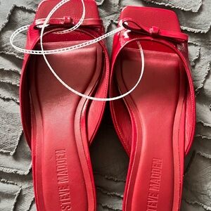 Steve Madden Bright Red Patent Bow Slide Mules